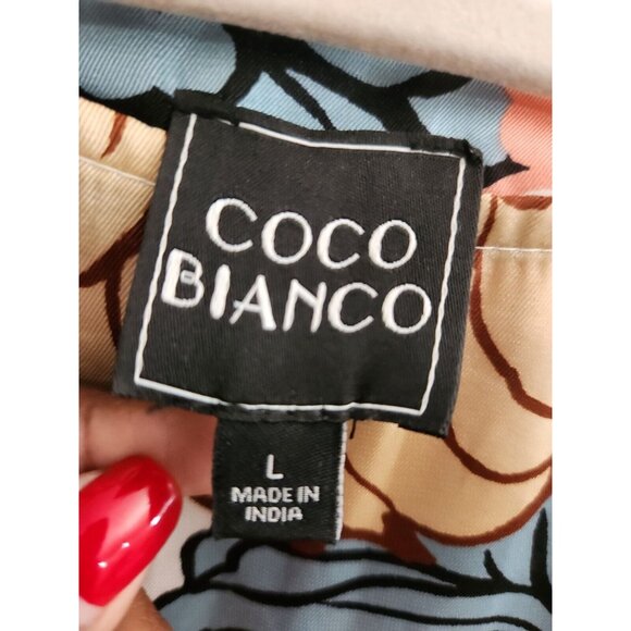 Coco Bianco White Multi-Colored Round Neck Long Sleeve Pullover Blouse sz L - Picture 3 of 8